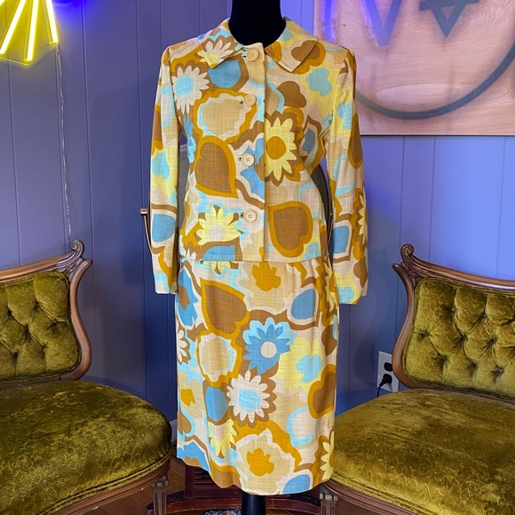 Vintage Dresses & Skirts - ❌SOLD🏷️Vtg 60s David Crystal Fashion Flower Power Tweed Canvas Jacket and Pencil